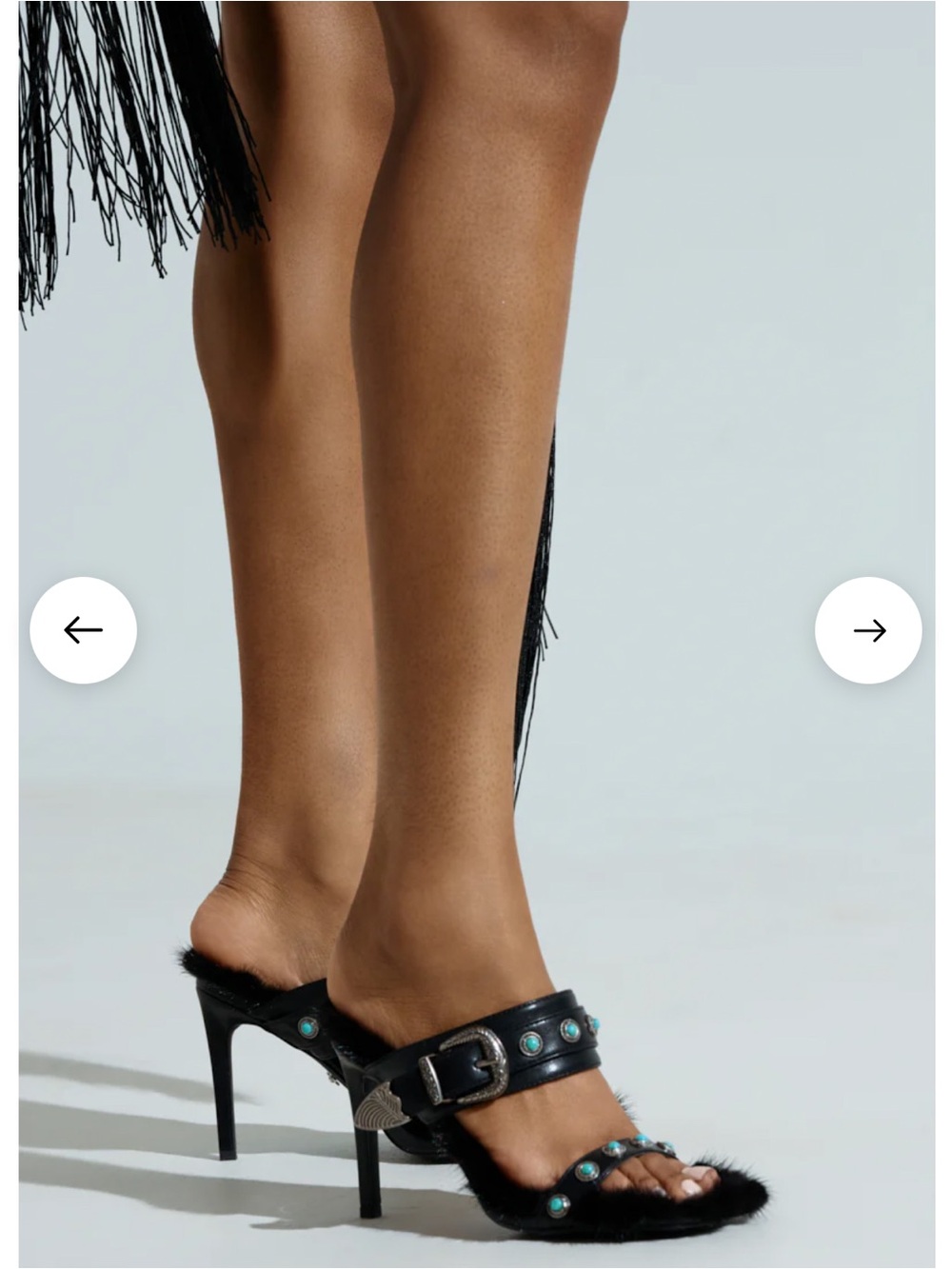 Azalea wang Black Fur Strap High Heel Sandals with Turquoise Studs size 9